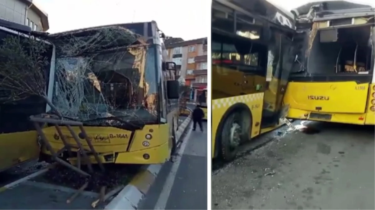 İstanbul'da facianın eşiğinden dönüldü! Gaz pedalı takılı kalan İETT otobüsü duraktaki otobüslere çarptı