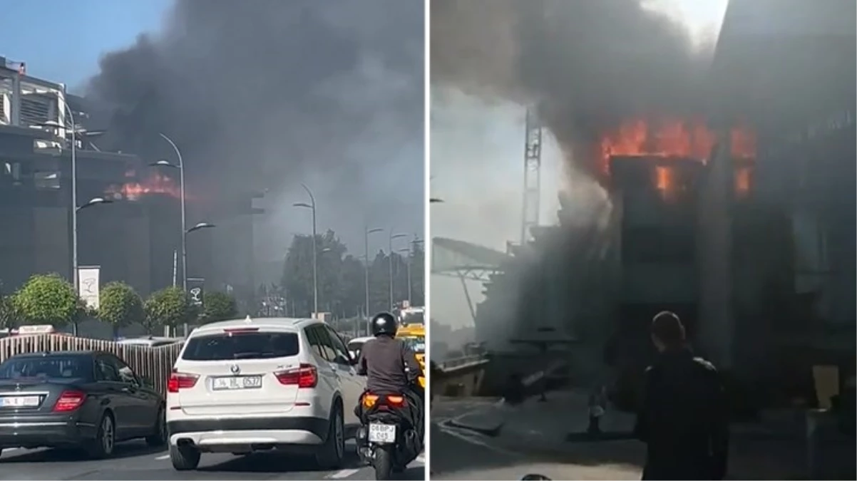 İstinye Park AVM'de korkutan yangın! Çatı katından alevler yükseldi