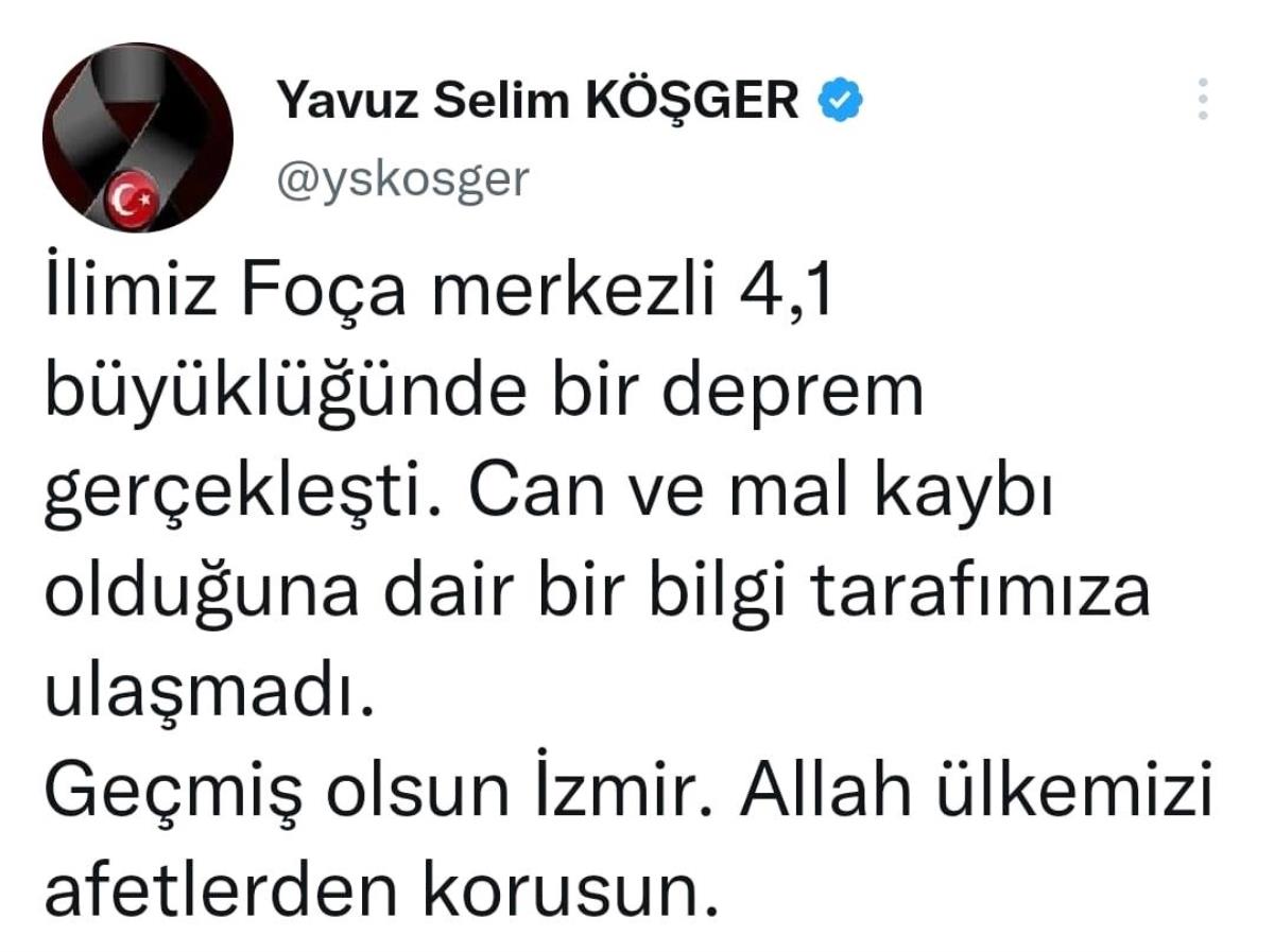İzmir Valisi Köşger'den deprem açıklaması