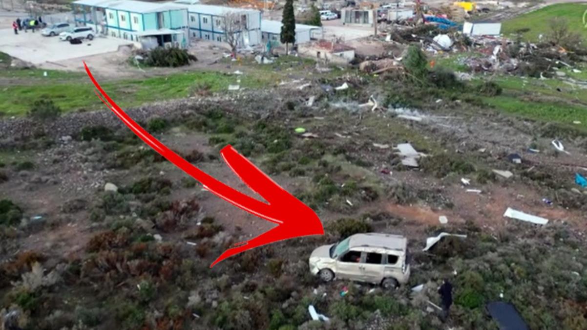 İzmir'deki hortum park halindeki 1,5 tonluk aracı 170 metre uçurdu