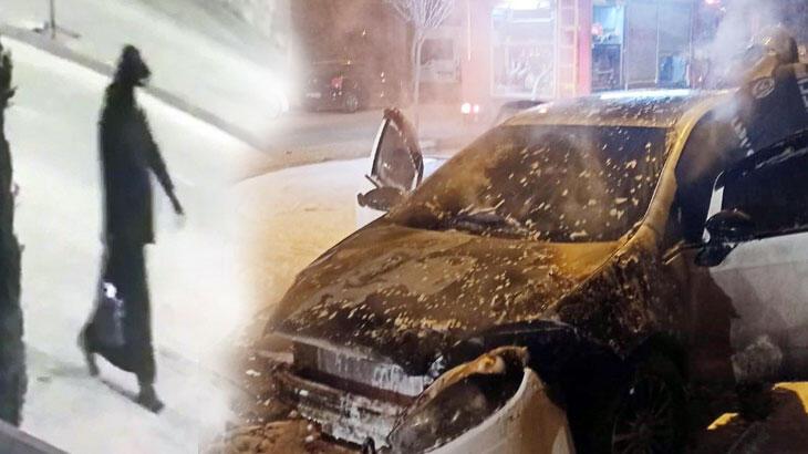 Kadın kıyafeti giyip, eşinin otomobilini kundakladı