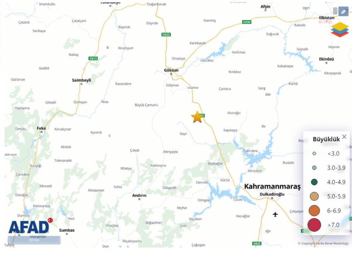 Kahramanmaraş Onikişubat'ta 4.1 Büyüklüğünde Deprem Oldu