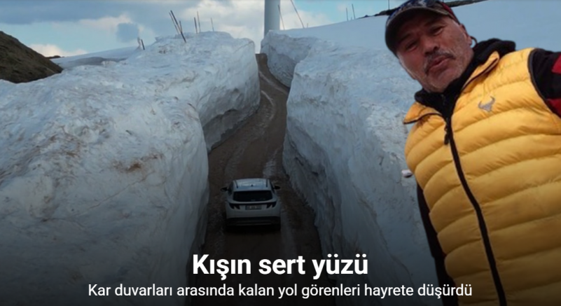Kar duvarları arasında kalan yol görenleri hayrete düşürdü