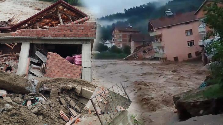 Karabük'te sel felaketi! 1 bina yıkıldı, 1 bina yan yattı