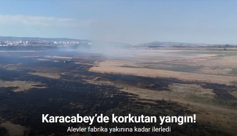 Karacabey’de korkutan yangın: Alevler fabrika yakınına kadar ilerledi