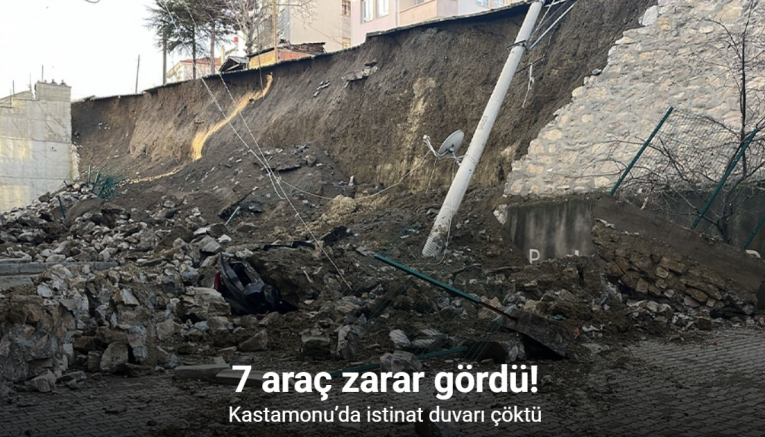 Kastamonu’da istinat duvarı çöktü, 7 araç zarar gördü