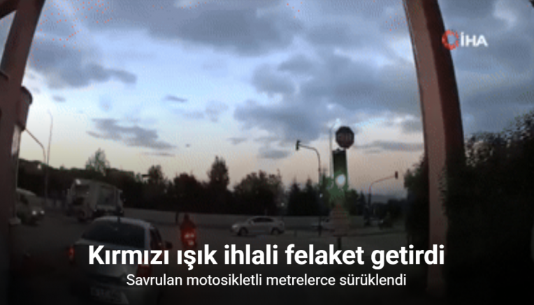 Kırmızı ışıkta geçen kamyonet motosiklete çarptı: Sürücü yerde sürüklendi