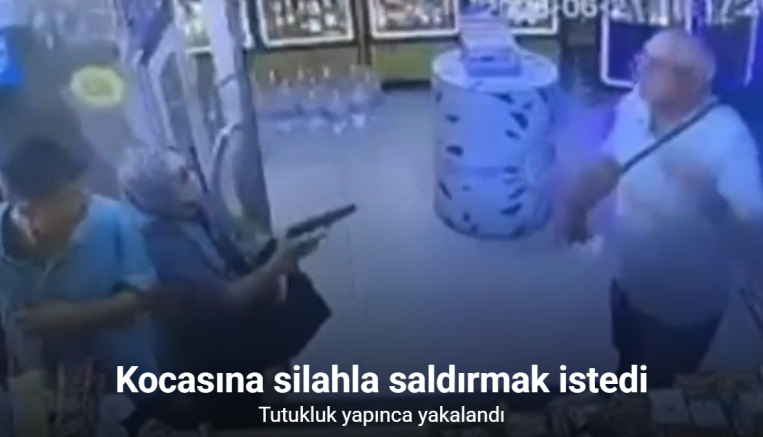 Kocasına silahla saldırmak istedi, tutukluk yapınca yakalandı: O anlar kamerada