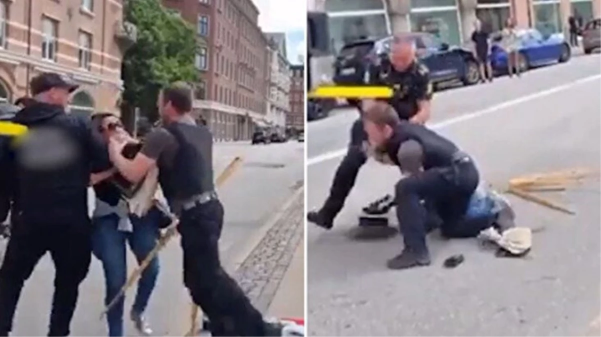 Kopenhag'da Kur'an-ı Kerim'e saldırı girişimi! Engel olmaya çalışan kadını da polis yerlerde sürükledi