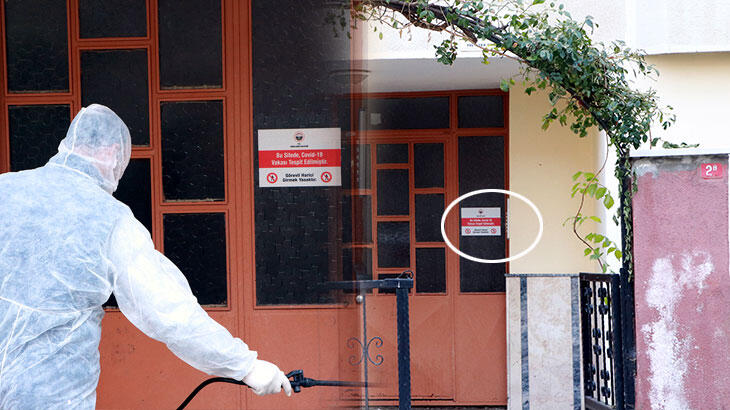 Kovid-19 hastası kişilerin yaşadığı binalara uyarı levhası asılıyor