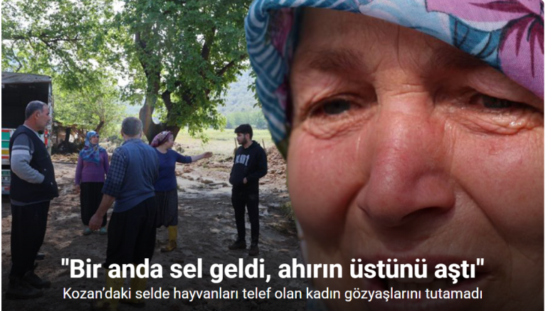 Kozan’daki selde hayvanları telef olan kadın: 
