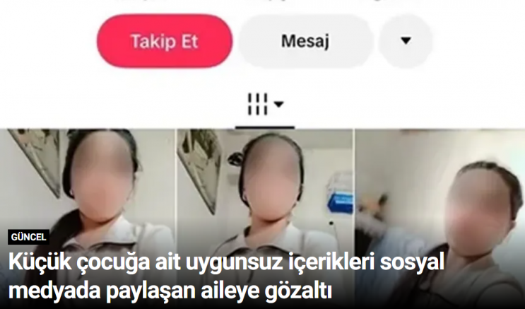 Küçük çocuğa ait uygunsuz içerikleri sosyal medyada paylaşan aileye gözaltı