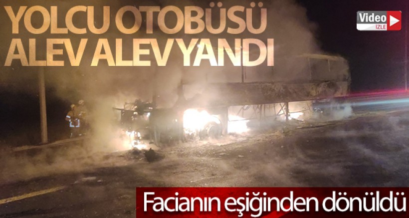 Lastiği patlayan otobüs alev alev yandı, facianın eşiğinden dönüldü