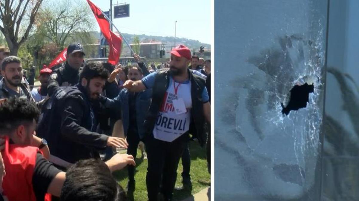 Maltepe'de 1 Mayıs kutlamaları öncesi arbede! Polis otobüsünün camı kırıldı, gözaltılar var