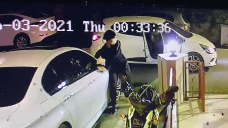 Maltepe'de lüks otomobillerin ayna ve plakalarını çalan şüpheli kamerada