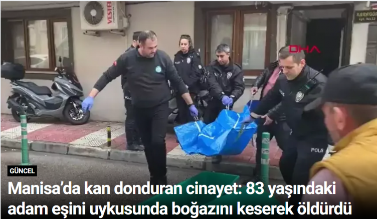 Manisa’da kan donduran cinayet: 83 yaşındaki adam eşini uykusunda boğazını keserek öldürdü