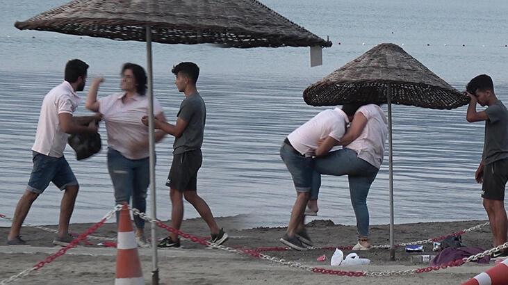Marmaris'teki plajda tekme- tokat kavga! Anbean görüntülendi