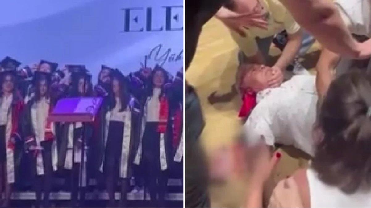 Mezuniyet töreni az kalsın faciayla bitiyordu! Dev ekranın devrilme anı kamerada