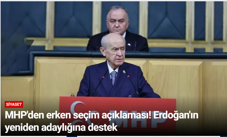MHP'den erken seçim açıklaması! Erdoğan'ın yeniden adaylığına destek