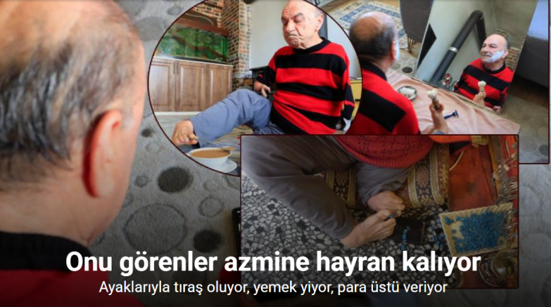 Onu görenler azmine hayran kalıyor: Ayaklarıyla tıraş oluyor, yemek yiyor, para üstü veriyor