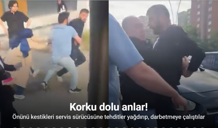 Önünü kestikleri servis sürücüsüne tehditler yağdırıp, darbetmeye çalıştılar