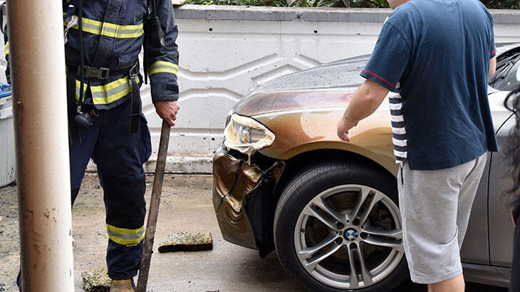 Otelde yangın şoku! Park ettiği lüks aracını bu halde buldu