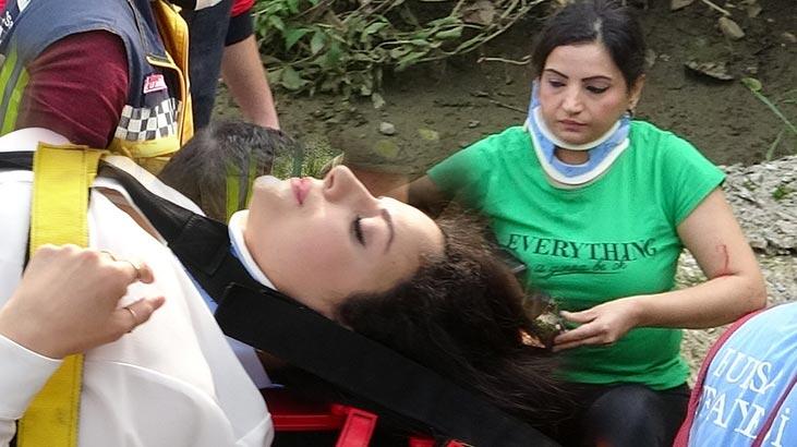 Otomobil dereye uçtu, yabancı uyruklu 2 kadın şoka girdi