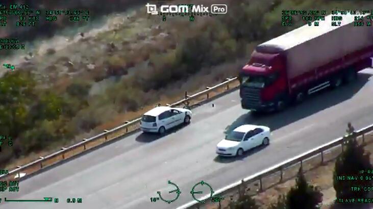Otoyolda ters yöndeki araçlar polis helikopteriyle tespit edildi