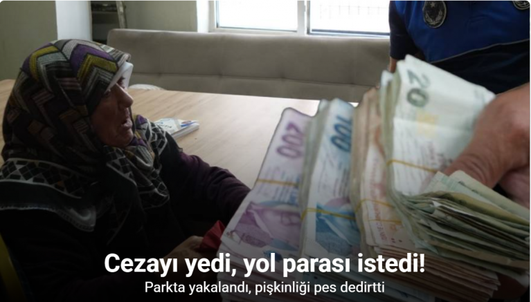 Parkta dilenen yaşlı kadının üzerinden deste deste para çıktı