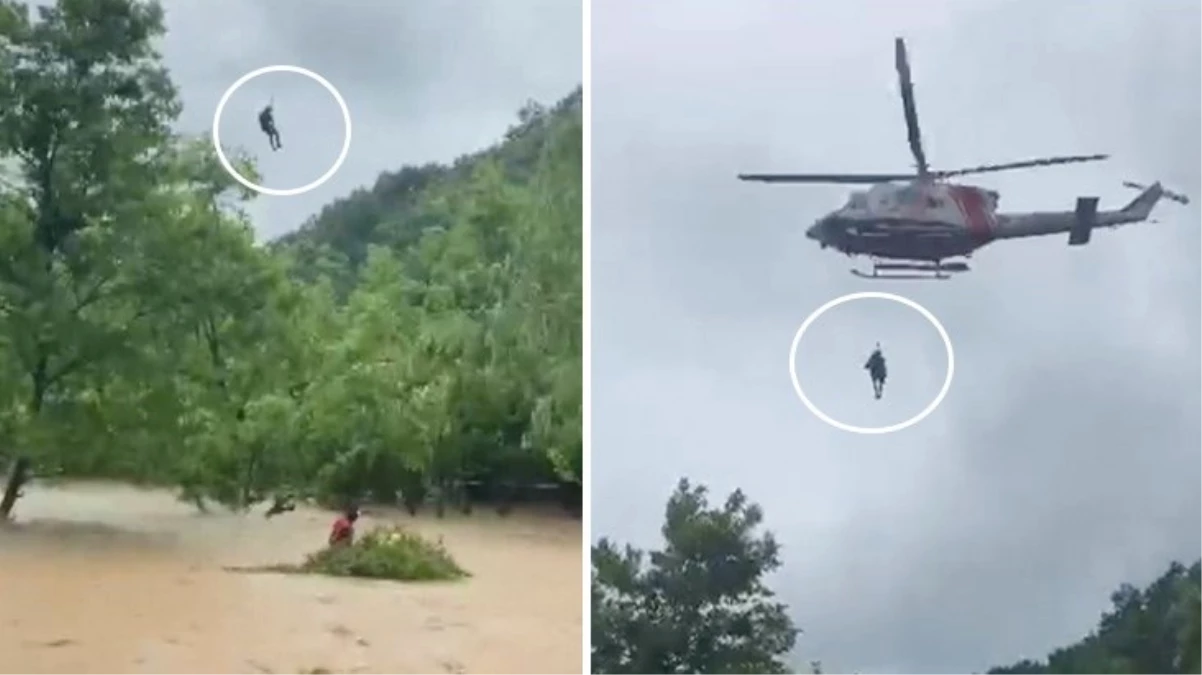Sağanak yağış İstanbul'da hayatı olumsuz etkiledi! Şile'de mahsur kalanlar helikopterle böyle kurtarıldı