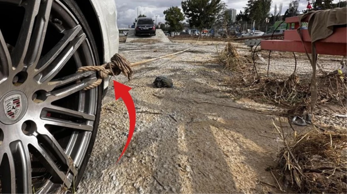 Sel sularına kapılmasın diye milyonluk araçlarını ağaçlara bağladılar