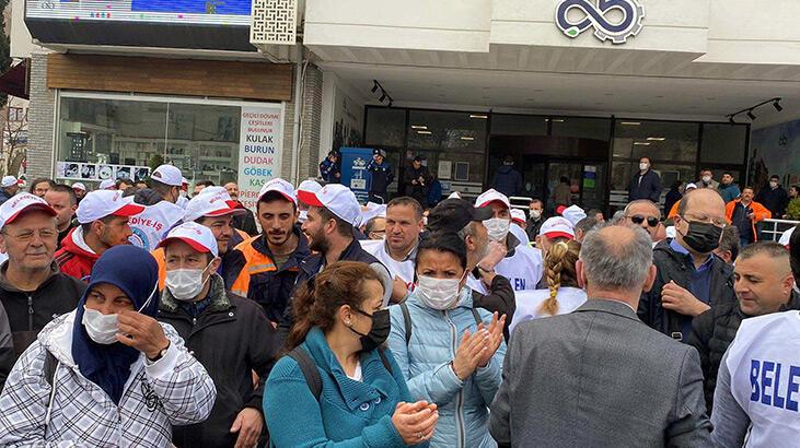Sendikanın grev kararı aldığı Çorlu Belediyesi önünde protesto