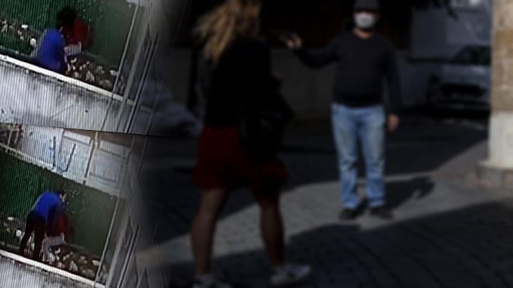 Sokak ortasında kadına şiddet güvenlik kamerasında