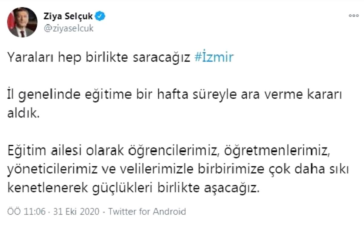 Son dakika haber... Bakan Selçuk: İzmir'de eğitime 1 hafta ara verme kararı aldık