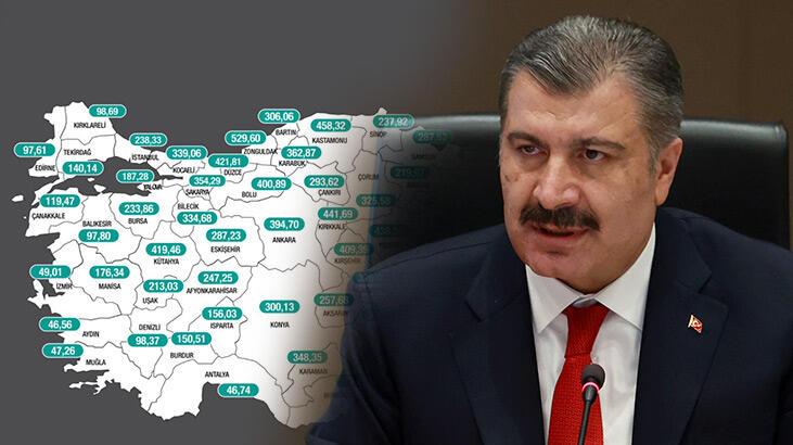 SON DAKİKA Sağlık Bakanı Koca paylaştı! İşte haftalık vaka sayısı haritası