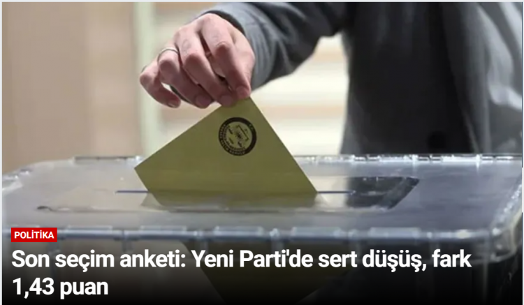 Son seçim anketi: Yeni Parti'de sert düşüş, fark 1,43 puan