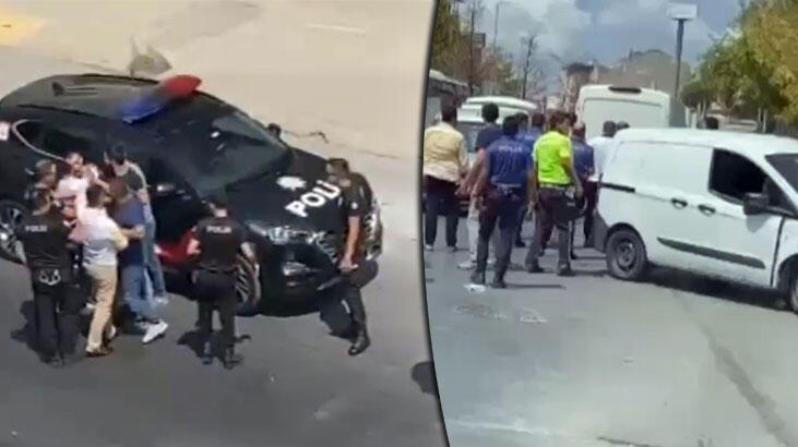 Sultanbeyli'de trafik kazası sonrası tekmeli yumruklu kavga kamerada