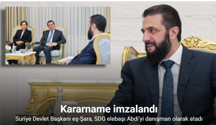 Suriye Devlet Başkanı eş-Şara, SDG elebaşı Abdi'yi danışman olarak atadı