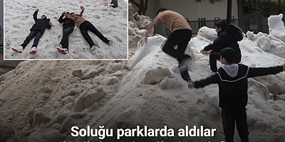 Adana’da nisan ayında çocukların kar topu keyfi