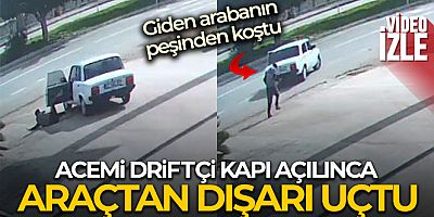Akaryakıt istasyonunda drift yapmak isterken kendini aracın dışında buldu