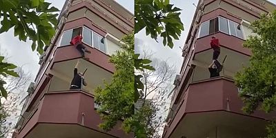 Anahtarı içeride unutan gencin tehlikeli eve giriş yöntemi