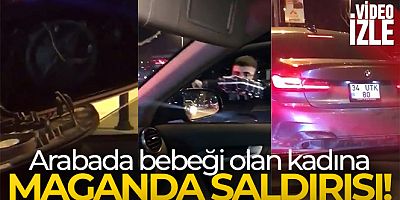 Arabada bebeği olan kadın sürücüye saldırıp aynasını kıran maganda kamerada