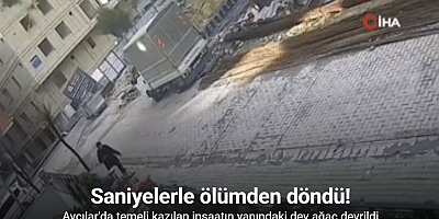 Avcılar’da devrilen 10 metrelik ağacın altında kalmaktan saniyelerle kurtulan kadın kamerada