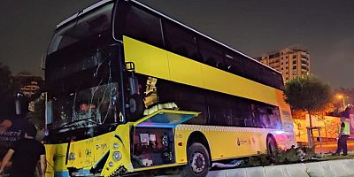 Başakşehir'de kontrolden çıkan otobüs beton bariyerlere çarptı