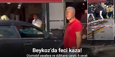 Beykoz’da kontrolden çıkan otomobil yayalara ve dükkana çarptı: 6 yaralı