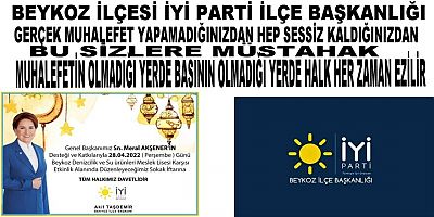 Beykoz  İlçesi İYİ Parti İlçe Başkanlığı Bu Size Müstahak