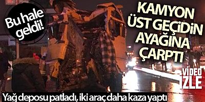 Beylikdüzü'nde hafriyat kamyonunun üst geçidin ayağına çarptığı anlar kamerada