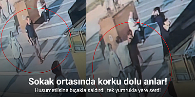 Bıçakla geldi tek yumrukta yere serdi...O anlar kamerada