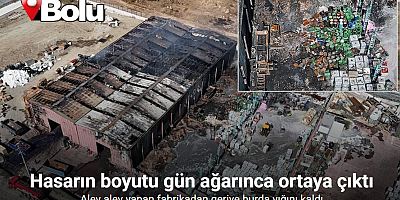 Bolu’da alev alev yanan fabrikadan geriye hurda yığını kaldı