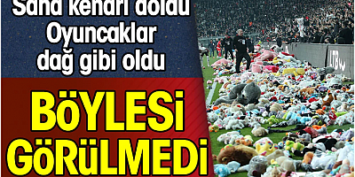 Böylesi görülmedi. Saha kenarı doldu. Beşiktaşlı taraftarın attığı oyuncaklar dağ gibi oldu